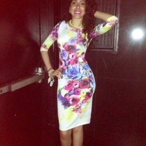 Colorful floral midi dress